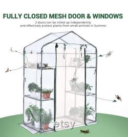 Greenhouse Screen Door 2 Windows 3 Tiers 6 Shelves 56 W x 29 D x 77 H Portable Plant Garden Green House (Clear)