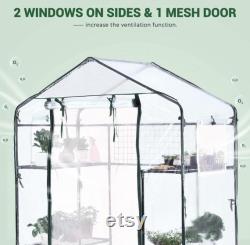 Greenhouse Screen Door 2 Windows 3 Tiers 6 Shelves 56 W x 29 D x 77 H Portable Plant Garden Green House (Clear)