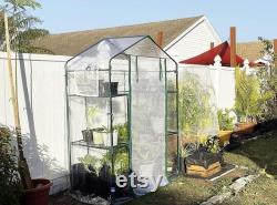 Greenhouse Screen Door 2 Windows 3 Tiers 6 Shelves 56 W x 29 D x 77 H Portable Plant Garden Green House (Clear)