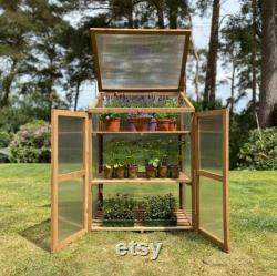 Greenhouse Wooden Polycarbonate Growhouse, Mini Greenhouse for Cold Frame Gardening