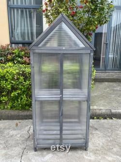 Grey Wooden Cold Frame Raised Planter Greenhouse Bed