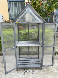 Grey Wooden Cold Frame Raised Planter Greenhouse Bed