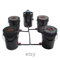 Grow1 Deep Water Culture (DWC) 4 Bucket with Reservoir Complete Hydroponic Kit