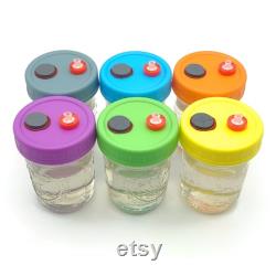 Half-Pint Liquid Culture Solution Jars with Magnetic Stir bar, Leak-proof Plastic Lids, Assorted Colors, 0.22 m Filter, Self-healing Port
