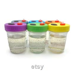 Half-Pint Liquid Culture Solution Jars with Magnetic Stir bar, Leak-proof Plastic Lids, Assorted Colors, 0.22 m Filter, Self-healing Port