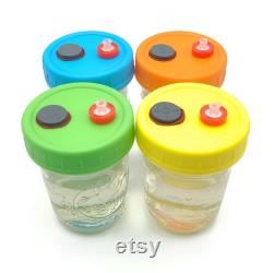 Half-Pint Liquid Culture Solution Jars with Magnetic Stir bar, Leak-proof Plastic Lids, Assorted Colors, 0.22 m Filter, Self-healing Port