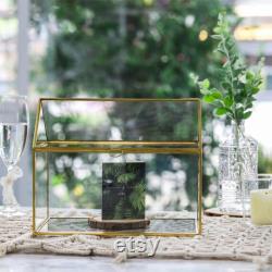 Handmade Gold House Shape Glass Geometric Terrarium Card Wishwell Reception Box for Wedding Ceromony