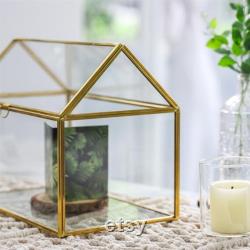 Handmade Gold House Shape Glass Geometric Terrarium Card Wishwell Reception Box for Wedding Ceromony