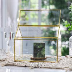 Handmade Gold House Shape Glass Geometric Terrarium Card Wishwell Reception Box for Wedding Ceromony