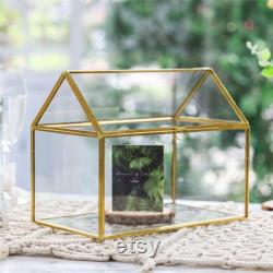 Handmade Gold House Shape Glass Geometric Terrarium Card Wishwell Reception Box for Wedding Ceromony