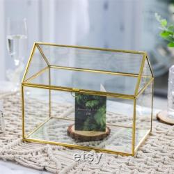 Handmade Gold House Shape Glass Geometric Terrarium Card Wishwell Reception Box for Wedding Ceromony