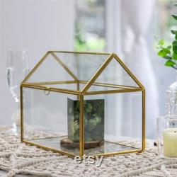 Handmade Gold House Shape Glass Geometric Terrarium Card Wishwell Reception Box for Wedding Ceromony