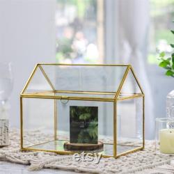 Handmade Gold House Shape Glass Geometric Terrarium Card Wishwell Reception Box for Wedding Ceromony