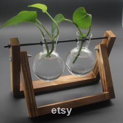 Home Desktop Gifts,Glass Vase Plant Propagation,Hydroponic Bulb,Terrarium with Wooden Stand,Transparent Small BallDecoration Flower Pot for