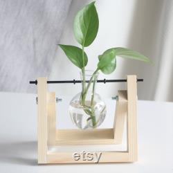 Home Desktop Gifts,Glass Vase Plant Propagation,Hydroponic Bulb,Terrarium with Wooden Stand,Transparent Small BallDecoration Flower Pot for