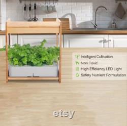 Indoor Gardening Growth Light With Bamboo Frame Plant Grow Box Cabinet Hydroponic Planter Water Hydroponic Garden System Kit