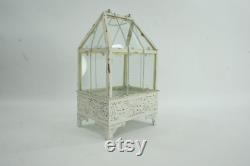 Indoor Greenhouse, Shabby Chic White Metal Greenhouse, Planter, Terrarium, Glass Roof House, Tall Metal Glass Greenhouse, Free USA Ship