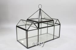 Indoor Greenhouse, Tabletop Metal and Glass Greenhouse, Planter, Terrarium, 3 Peek House, Vintage Metal Glass Greenhouse, Free USA Ship