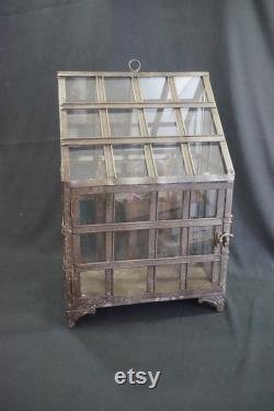 Indoor Greenhouse, Tabletop Metal and Glass Greenhouse, Planter, Terrarium, Glass Roof House, Vintage Metal Glass Greenhouse, Free Ship