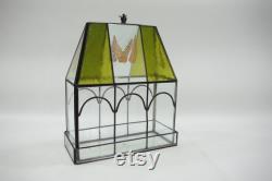 Indoor Greenhouse, Tabletop Metal and Glass Greenhouse, Planter, Terrarium, Some Flaws, Narrow Stained Glass Greenhouse, Free USA Ship