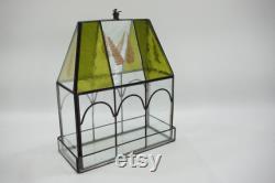 Indoor Greenhouse, Tabletop Metal and Glass Greenhouse, Planter, Terrarium, Some Flaws, Narrow Stained Glass Greenhouse, Free USA Ship