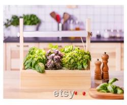 Indoor Wooden Hydroponic Growing System Full Spectrum Grow Light Automatic Timer 8 PCS Plastic Flower Pots