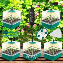 LED Nursery Pots Seed Starter Kit with Grow Light 12 Cell Germination Tray with Timer, Indoor Greenhouse Kit for Seedlings and Herbs