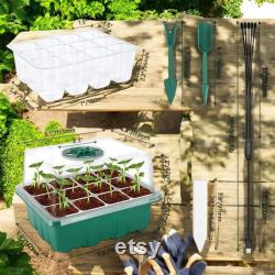 LED Nursery Pots Seed Starter Kit with Grow Light 12 Cell Germination Tray with Timer, Indoor Greenhouse Kit for Seedlings and Herbs