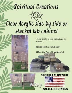Lab Enclosure style cabinet, variable speed control fans, Day night full spectrum grow lights with dimmers