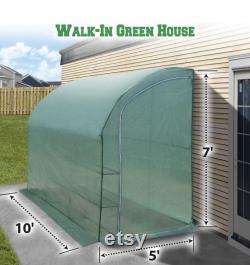 Large Walk-in Wall Greenhouse 10x5x7 H with 3 Tiers 6 Shelves Gardening (Green)