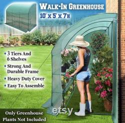 Large Walk-in Wall Greenhouse 10x5x7 H with 3 Tiers 6 Shelves Gardening (Green)