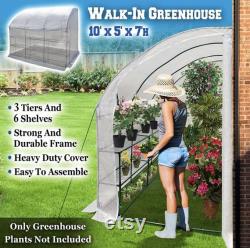 Large Walk-in Wall Greenhouse 10x5x7 H with 3 Tiers 6 Shelves Gardening (White)