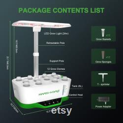 Mars Hydro 12 Pods Hydroponics Growing System with 6L Water Tank Dimmable LED Grow Light for Seeding and Clone