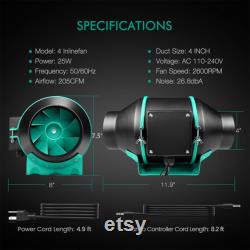 Mars Hydro 4 Inch Inline Duct Fan And Carbon Filter Combo With Speed Controller