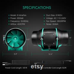 Mars Hydro 6 Inch Inline Ducting Fan And Carbon Filter Combo With Thermostat Controller