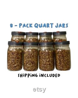 Milo 'n' Whole Oats Grain Jars for Gourmet or Medicinal Mushroom Spawn, Grain to Grain Transfers, Sterile Quart Wide Mouth 8 Pack