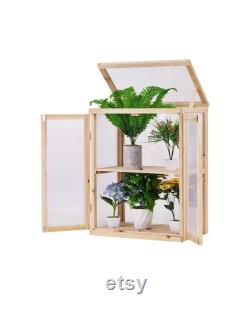 Mini Garden Wooden Cold Frame Greenhouse for Planter, Indoor and Outdoor Plants Protection Box in Winter (22 L x 14 W x 29 H)