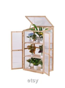 Mini Garden Wooden Cold Frame Greenhouse for Planter, Indoor and Outdoor Plants Protection Box in Winter (27 L x 19 W x 47 H)