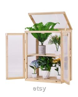 Mini Garden Wooden Cold Frame Greenhouse for Planter, Indoor and Outdoor Plants Protection Box in Winter (22 L x 14 W x 29 H)