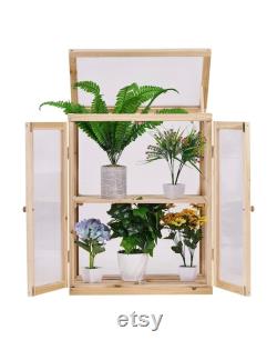 Mini Garden Wooden Cold Frame Greenhouse for Planter, Indoor and Outdoor Plants Protection Box in Winter (22 L x 14 W x 29 H)