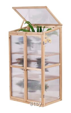 Mini Garden Wooden Cold Frame Greenhouse for Planter, Indoor and Outdoor Plants Protection Box in Winter (27 L x 19 W x 47 H)