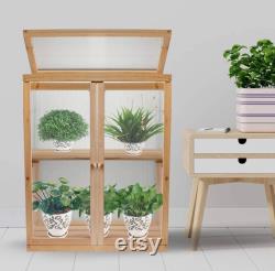 Mini Garden Wooden Cold Frame Greenhouse for Planter, Indoor and Outdoor Plants Protection Box in Winter (22 L x 14 W x 29 H)
