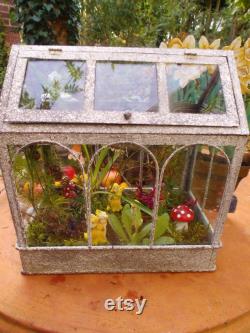 Mini Greenhouse Cottage Showcase Showcase Shabby White Vintage Old Glass Box Lantern Tealight Glass Box Glass House Plant House Cultivation