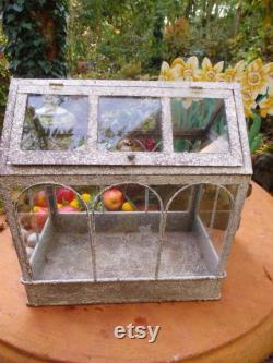 Mini Greenhouse Cottage Showcase Showcase Shabby White Vintage Old Glass Box Lantern Tealight Glass Box Glass House Plant House Cultivation