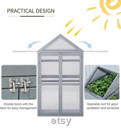 Mini Greenhouse Kit, 32 x 19 x 54 Garden Wood Cold Frame Greenhouse Planter with Adjustable Shelves, Double Doors, Grey Color