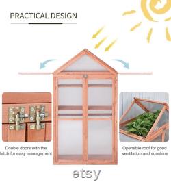 Mini Greenhouse Kit, 32 x 19 x 54 Garden Wood Cold Frame Greenhouse Planter with Adjustable Shelves, Double Doors, Orange Color