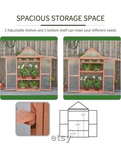 Mini Greenhouse Kit, 32 x 19 x 54 Garden Wood Cold Frame Greenhouse Planter with Adjustable Shelves, Double Doors, Orange Color