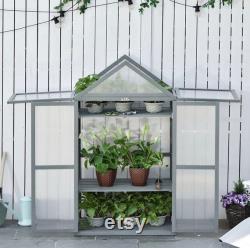 Mini Greenhouse Kit, 32 x 19 x 54 Garden Wood Cold Frame Greenhouse Planter with Adjustable Shelves, Double Doors, Grey Color