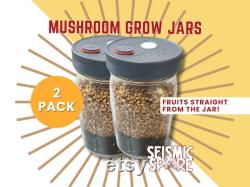 Mushroom Grow Jars 2 Pack Quart Wide-Mouth All In One Grow Jar with Reusable Plastic Lid Organic Rye and