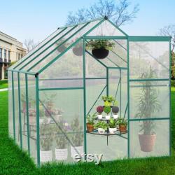 Outdoor Garden Greenhouse, Walk in Polycarbonate Greenhouse, 8.3' x 6.2' x 6.6' Greenhouse with Sliding Door and Rain Gutter